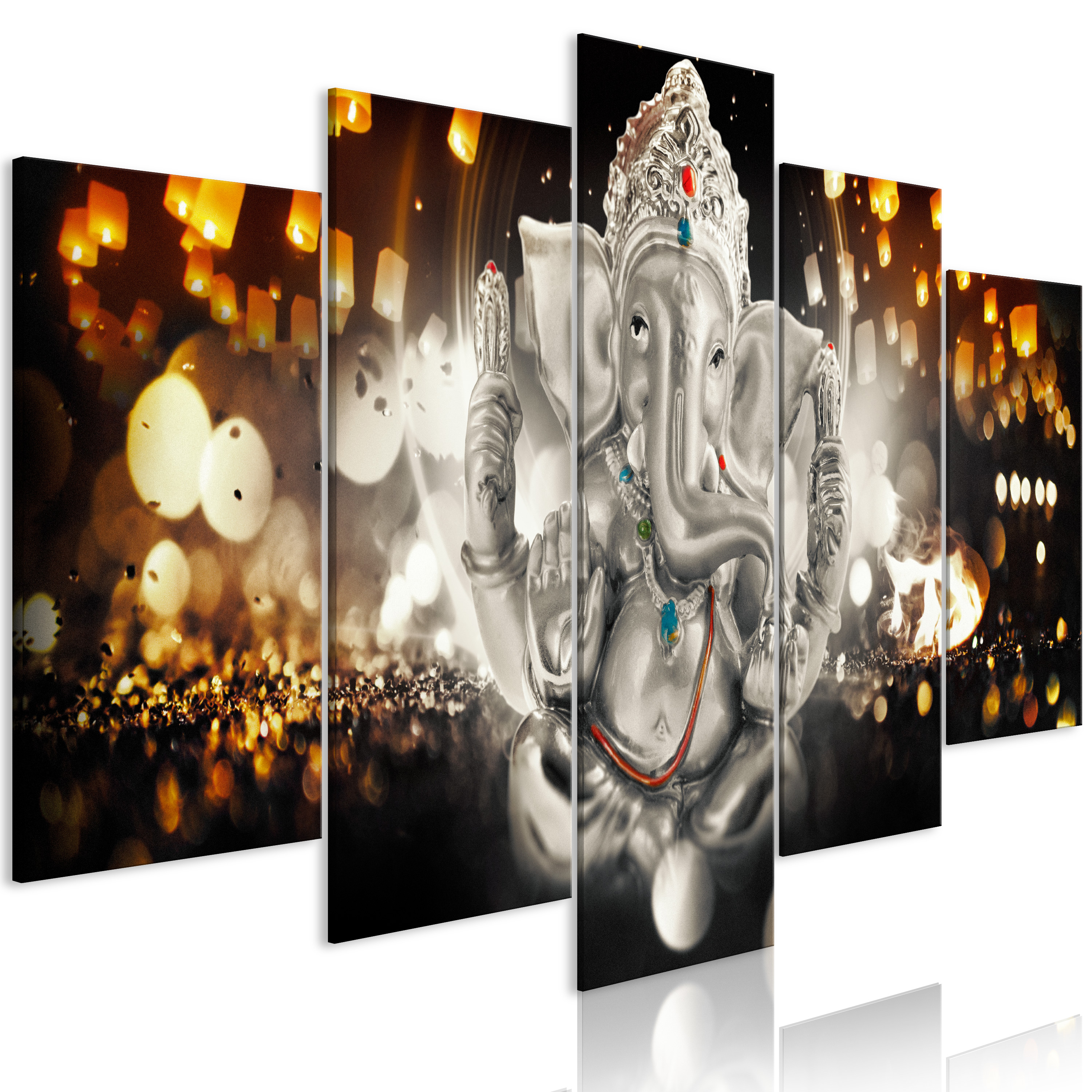 Canvas Print - Buddha's Philosophy (5 Parts) Silver Wide - 100x50