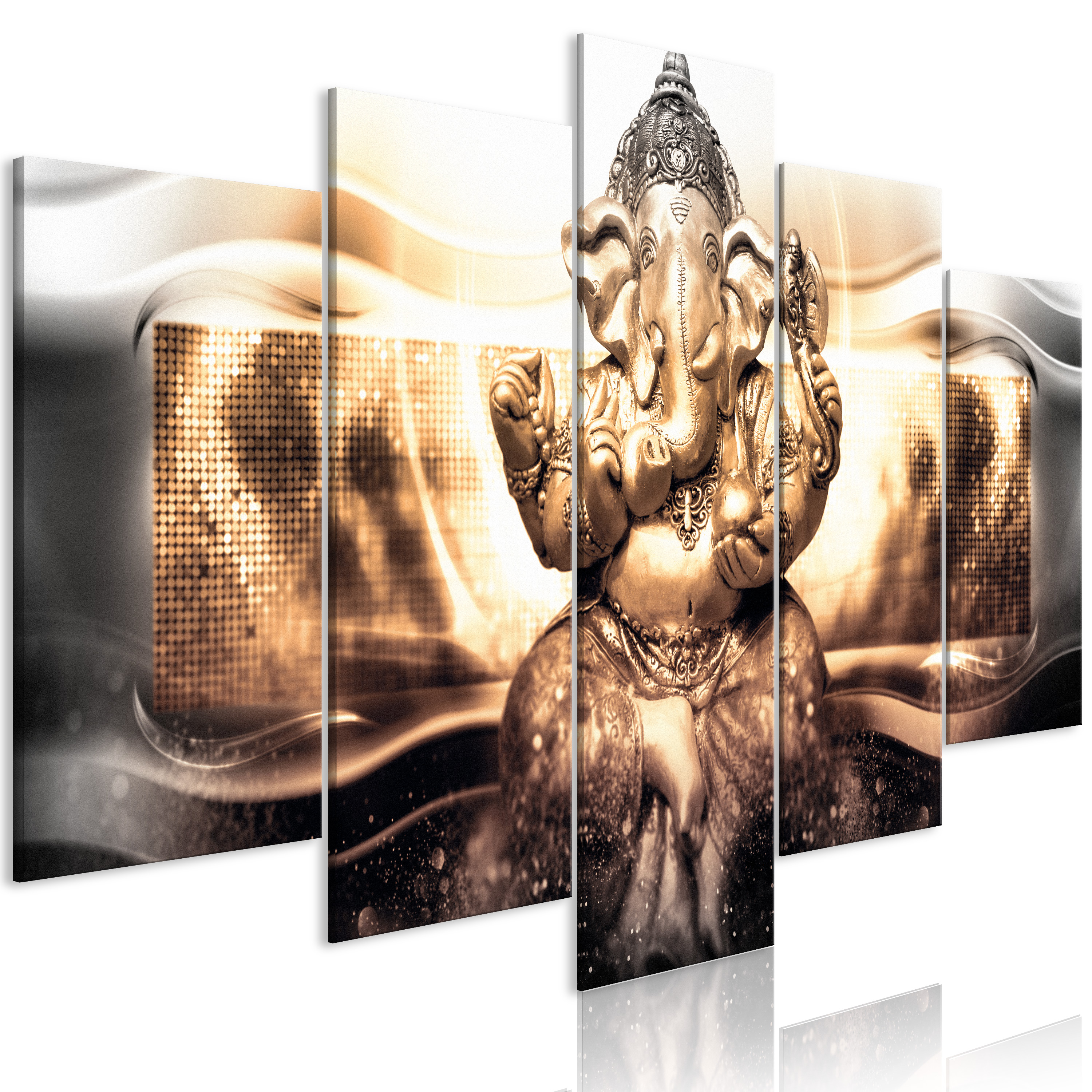 Canvas Print - Buddha Style (5 Parts) Golden Wide - 200x100