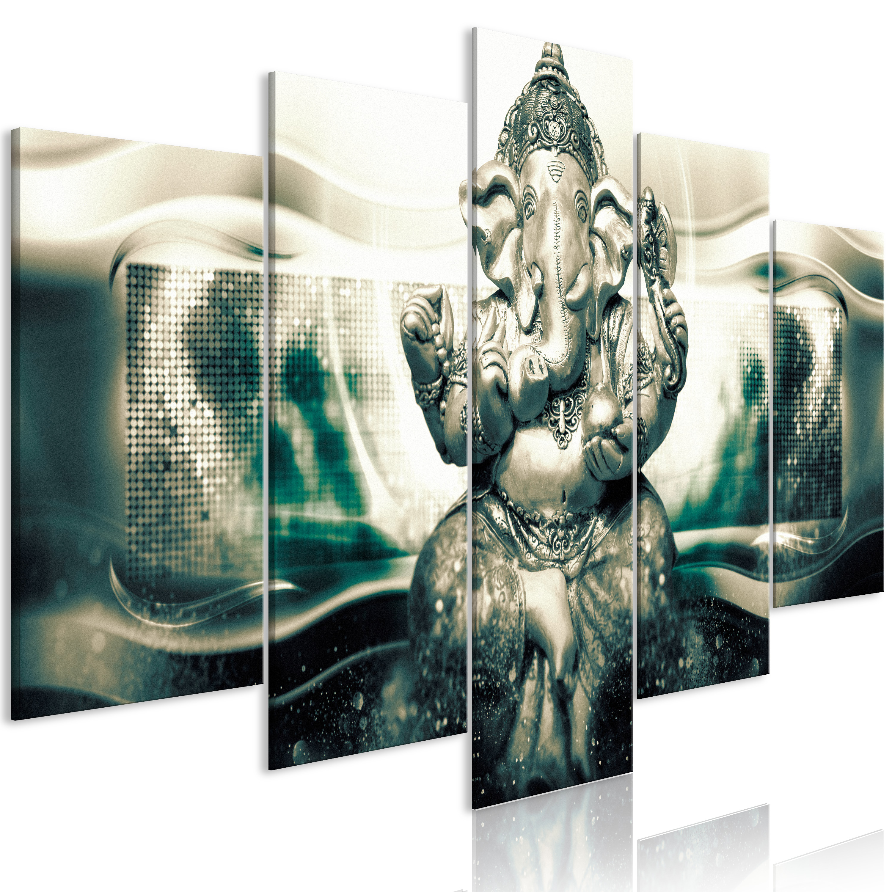 Canvas Print - Buddha Style (5 Parts) Green Wide - 100x50