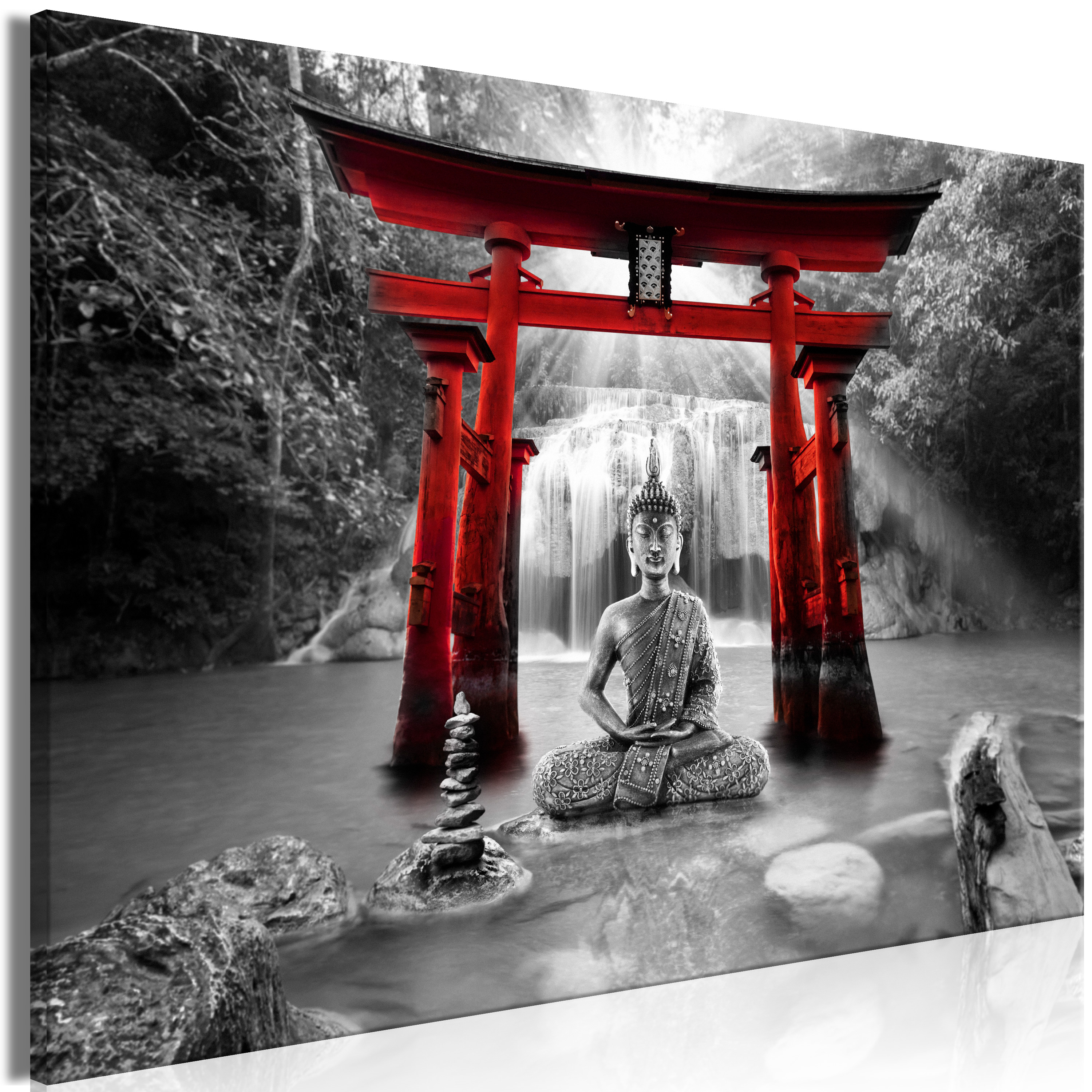 Canvas Print - Buddha Smile (1 Part) Wide Red - 90x60