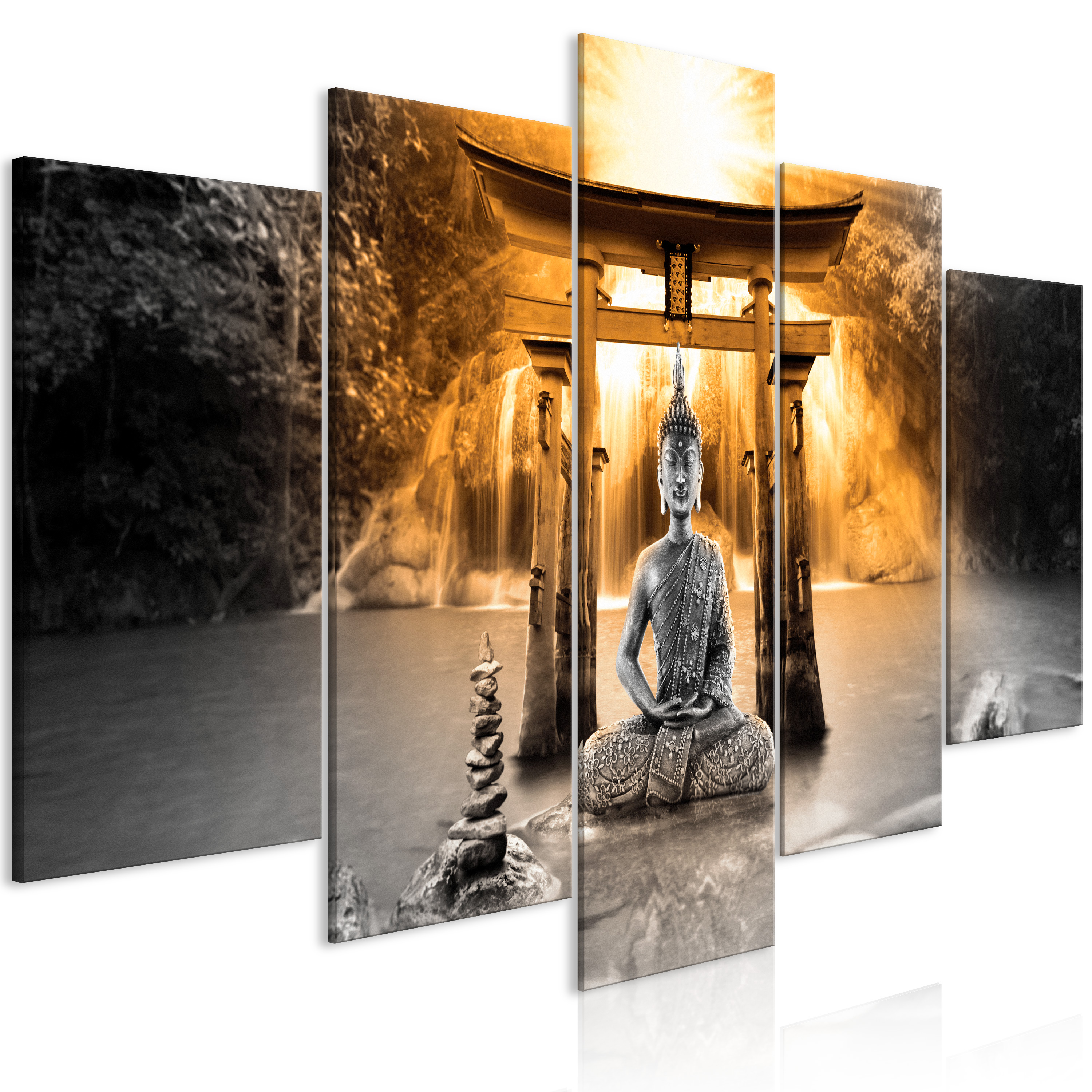 Canvas Print - Buddha Smile (5 Parts) Wide Orange - 100x50