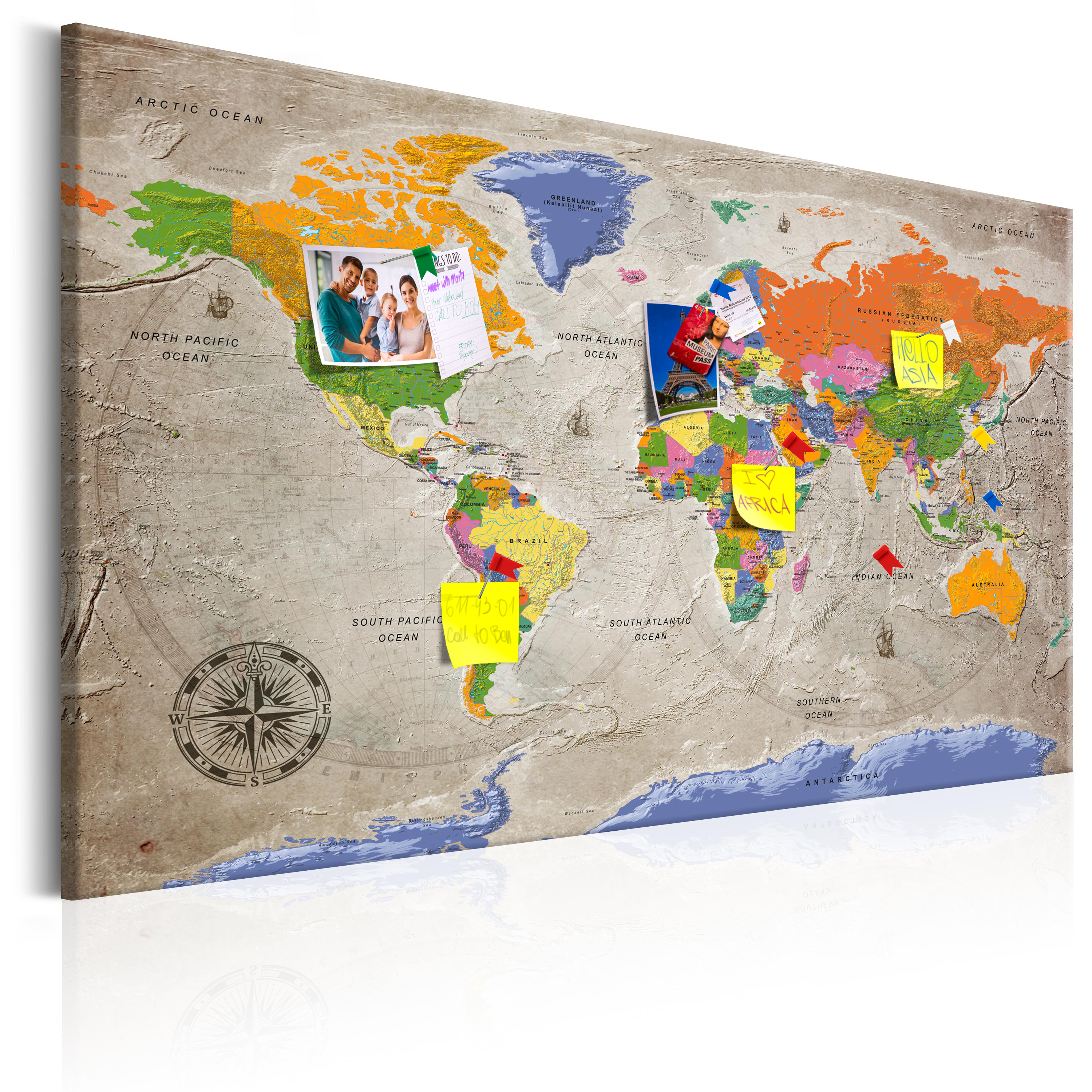 Mappa del mondo per il fissaggio puntine Quadro su tela Decorativo k-A-0128-v-a