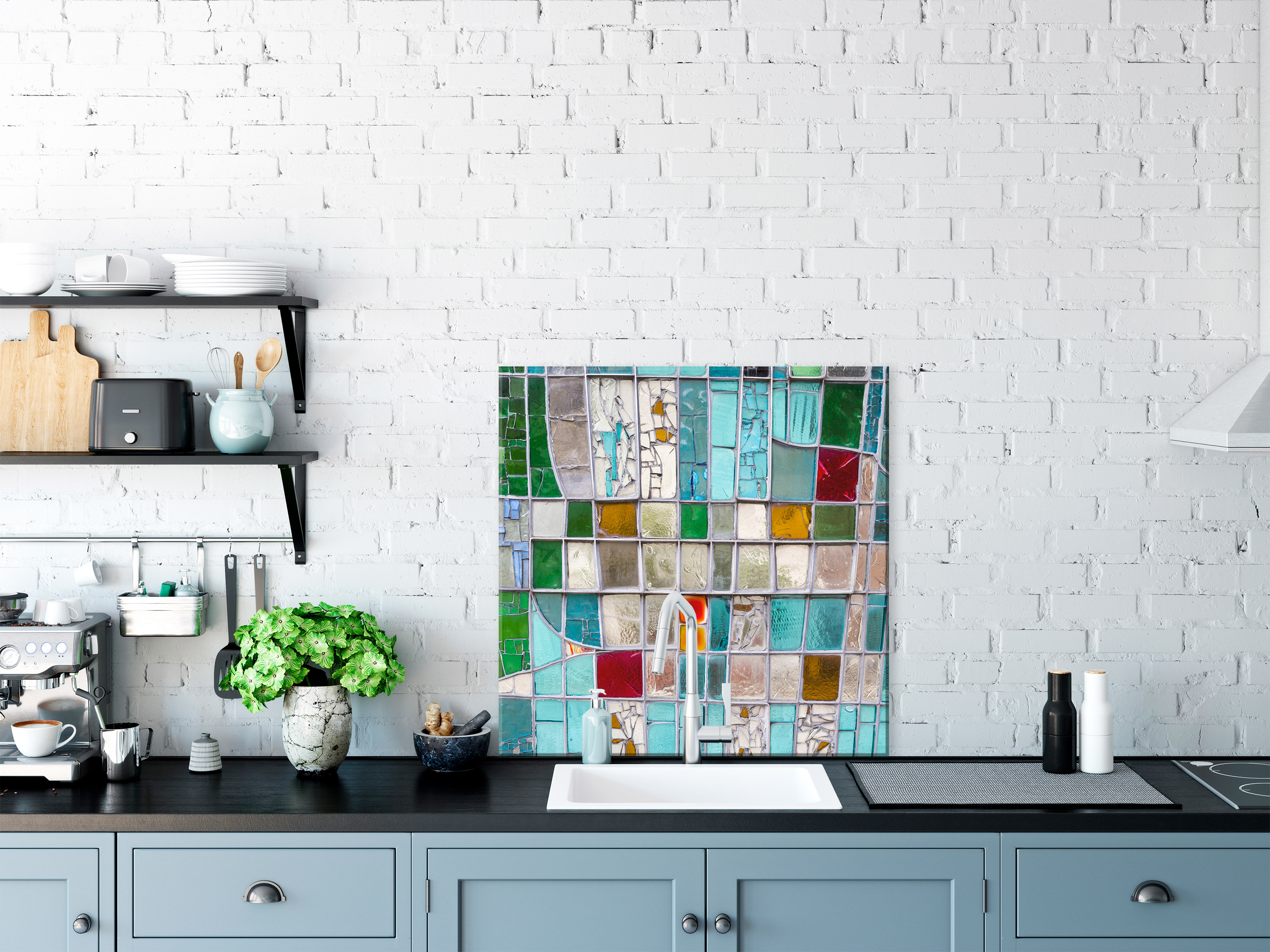 Tempered Glass Kitchen Backsplash Panel – Printed Vintage Leaves Design, Scratch & Heat Resistant (NBS07 Series)