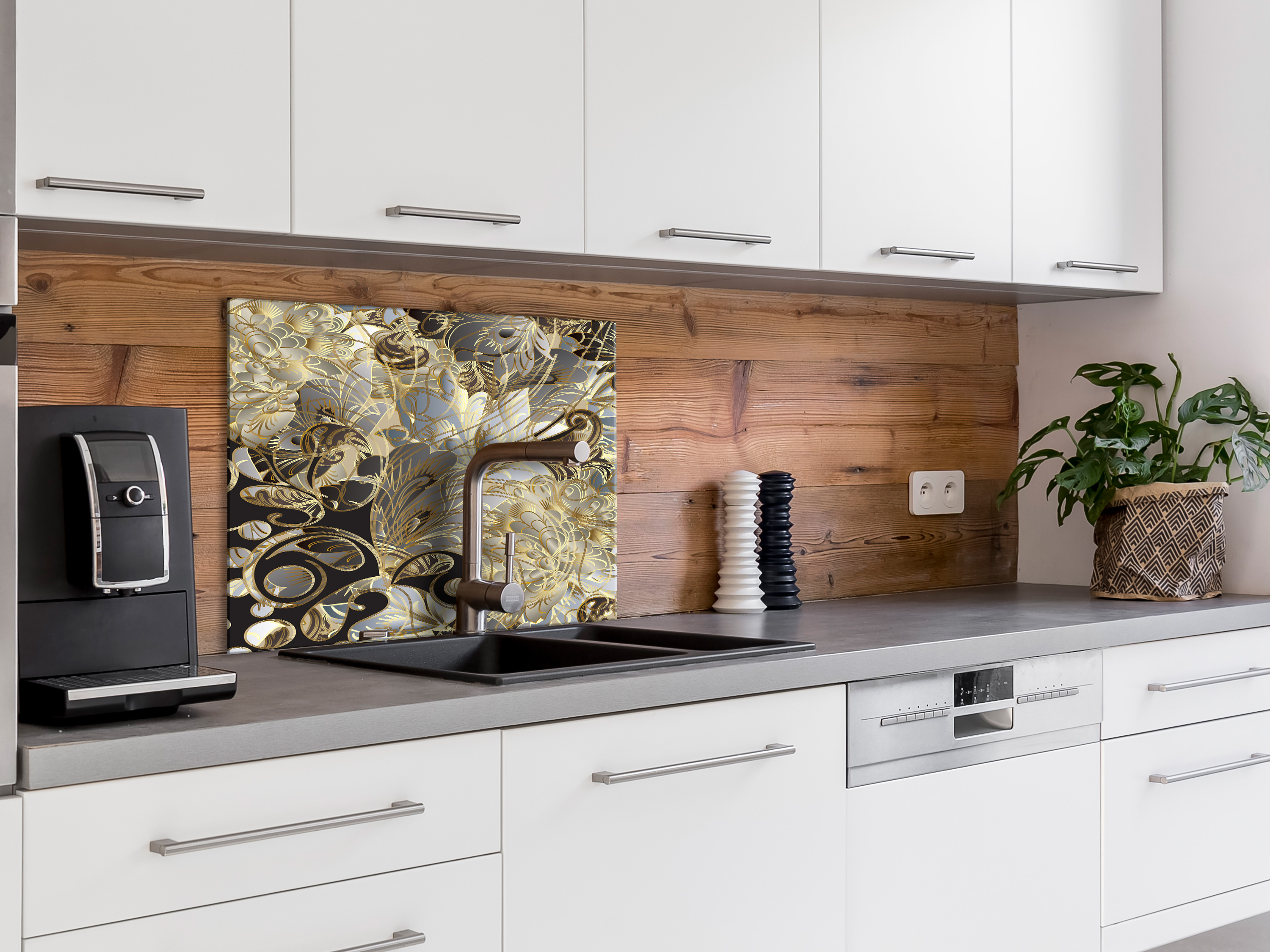 Tempered Glass Backsplash for Kitchen Splashbackt Deco Wall Panel fC