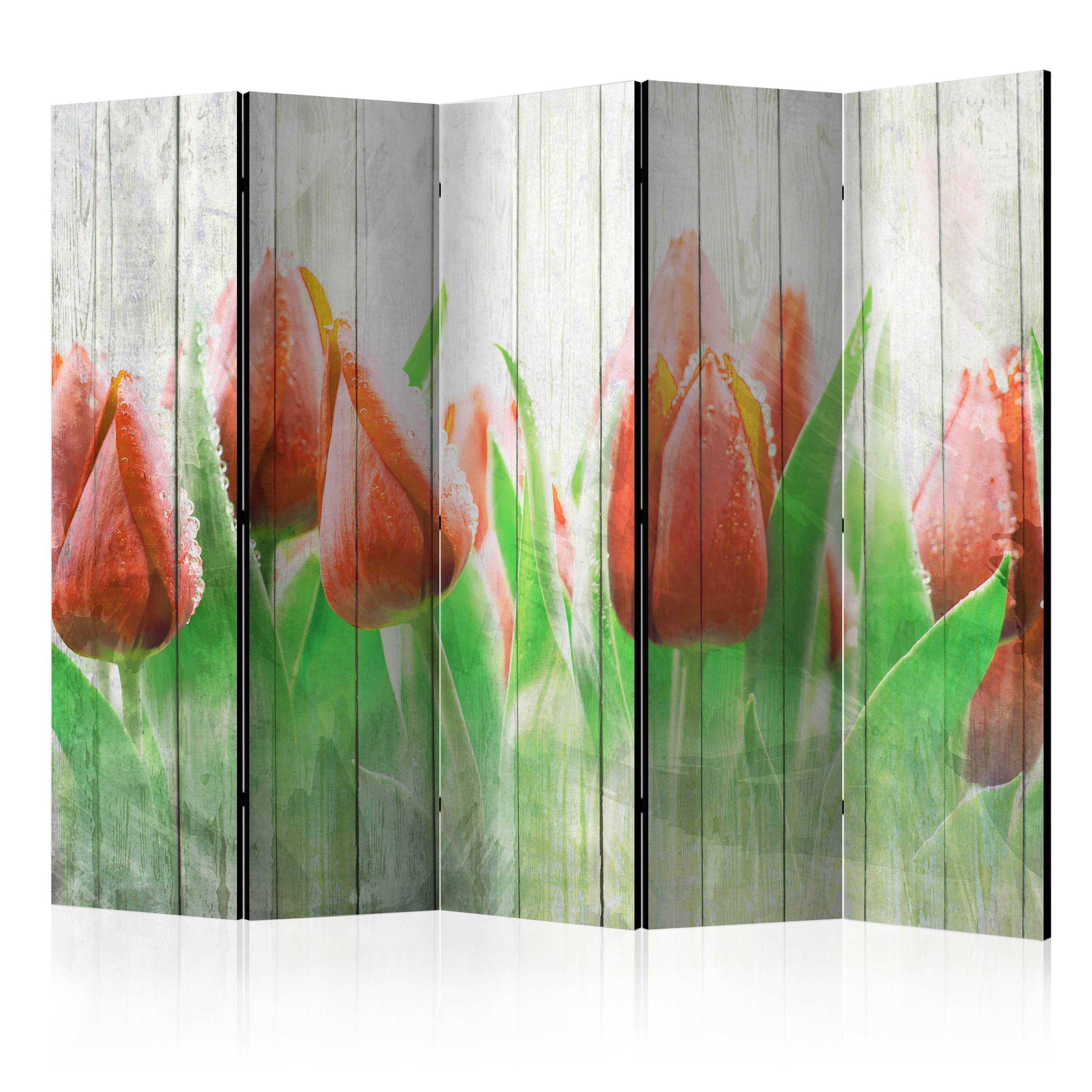 Room Divider - Red tulips on wood II [Room Dividers] - 225x172