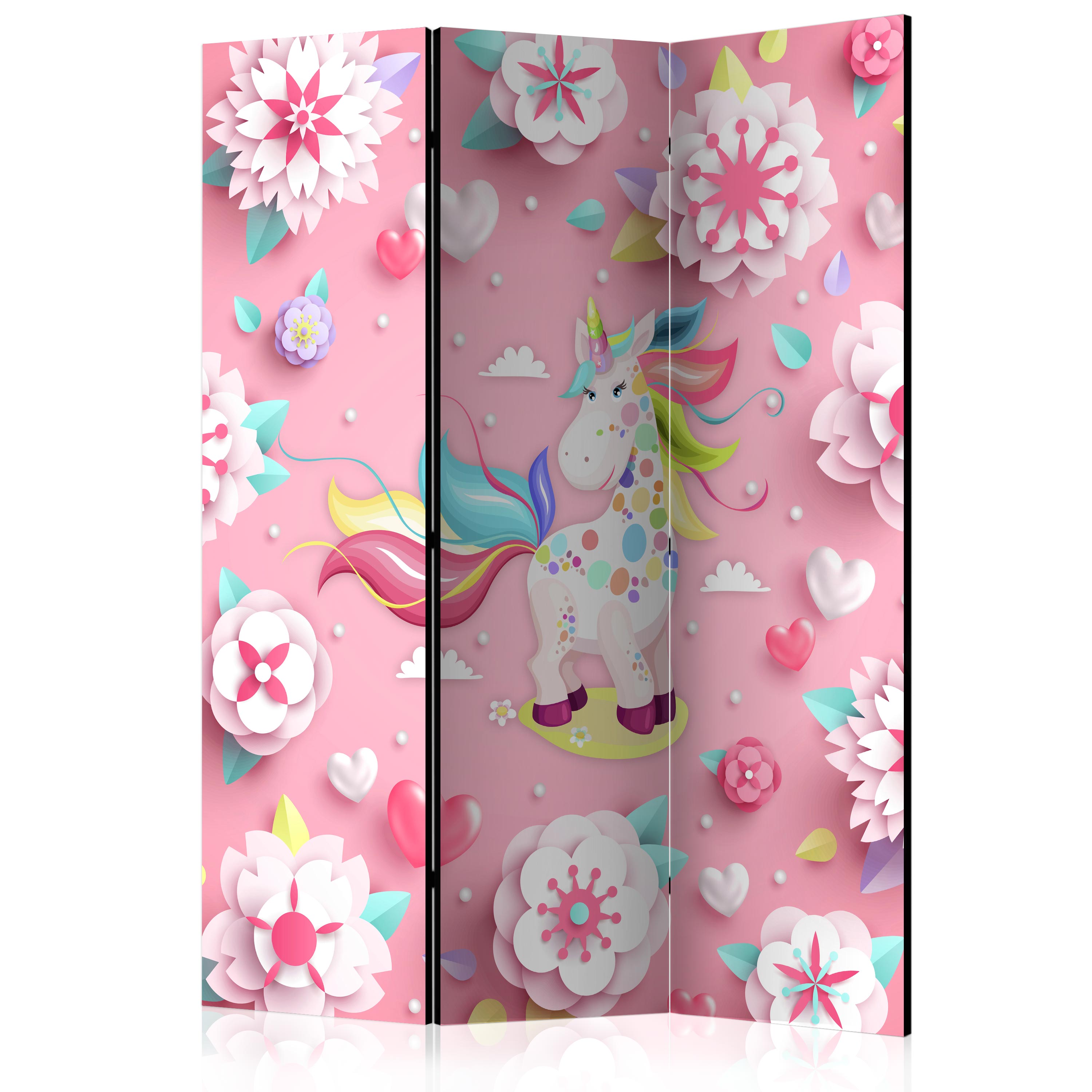 3-teiliges Paravent - Unicorn on Flowerbed [Room Dividers] - 135x172