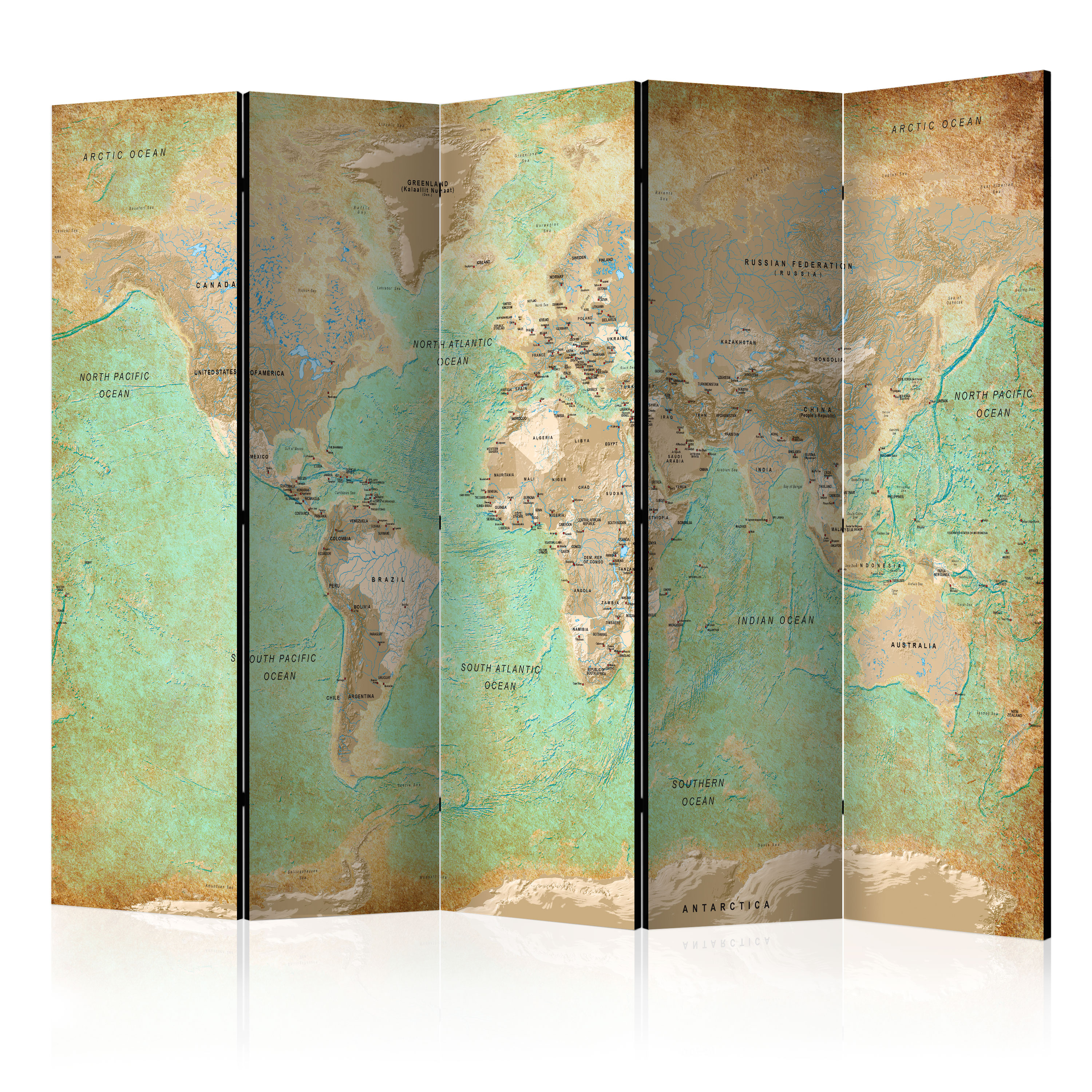 Room Divider - Turquoise World Map  [Room Dividers] - 225x172