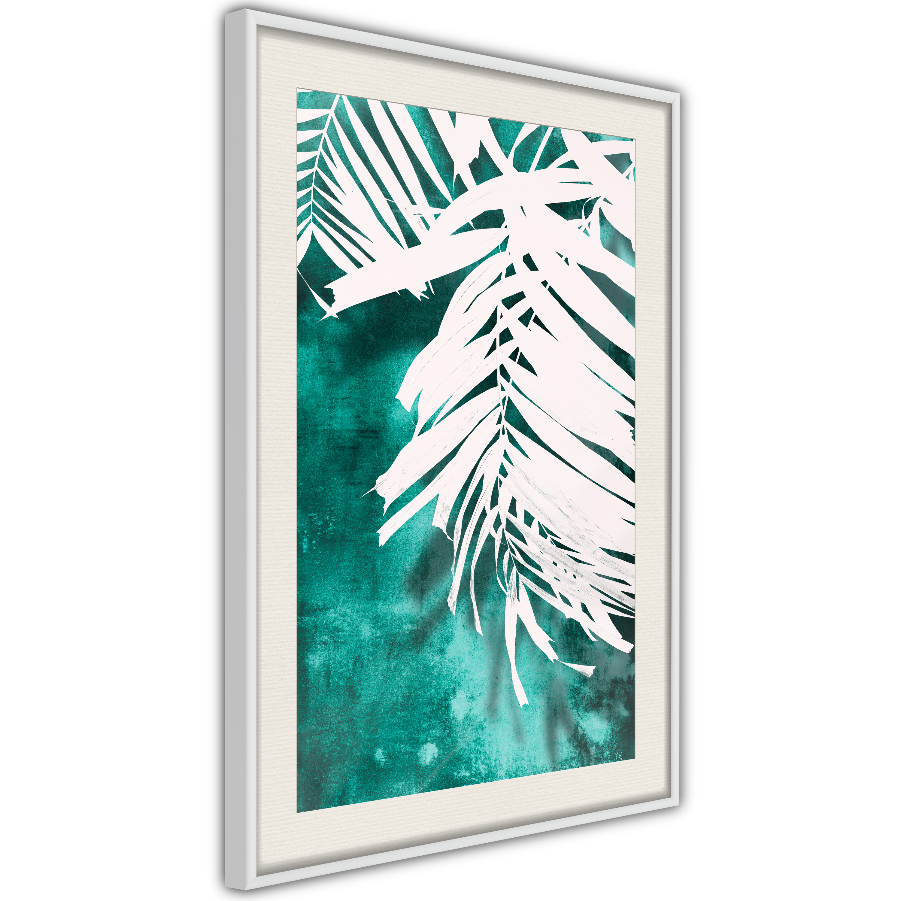 Poster - White Palm on Teal Background - 40x60