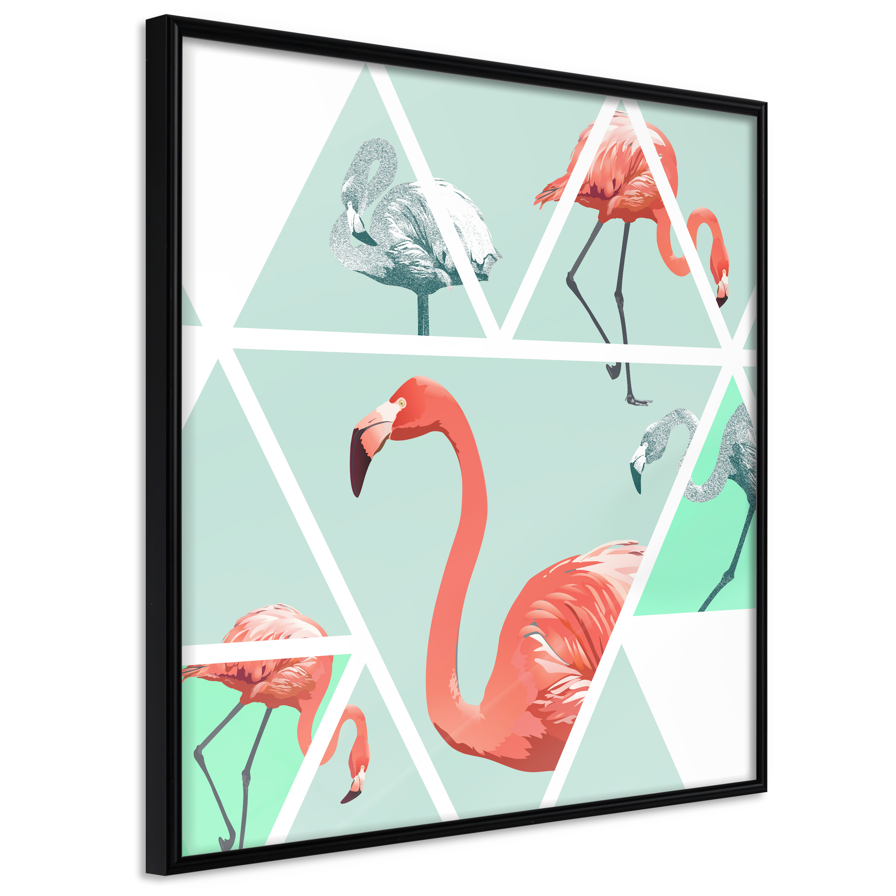 Poster - Tropical Mosaic with Flamingos (Square) - 20x20