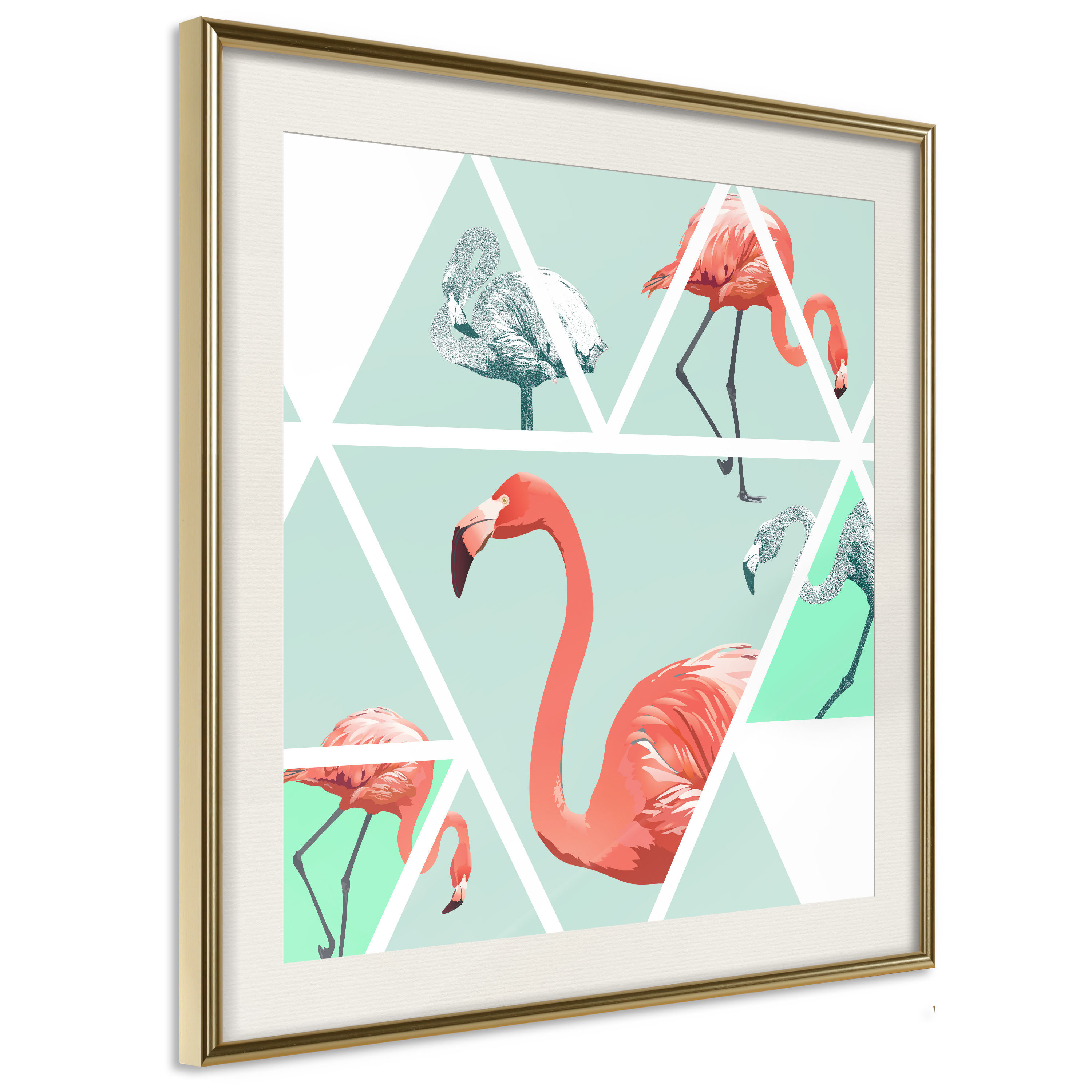 Poster - Tropical Mosaic with Flamingos (Square) - 30x30