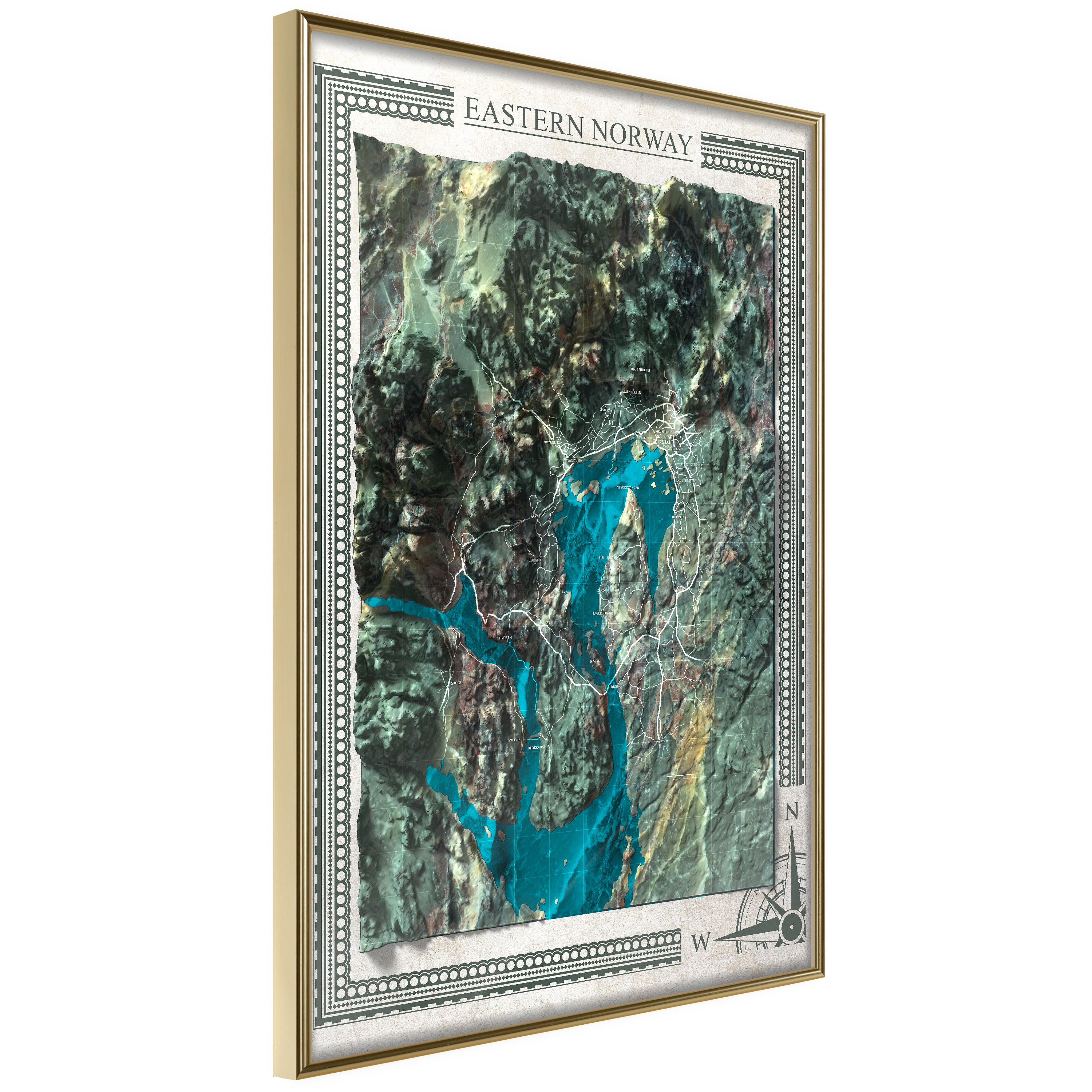Poster - Raised Relief Map: Eastern Norway - 40x60