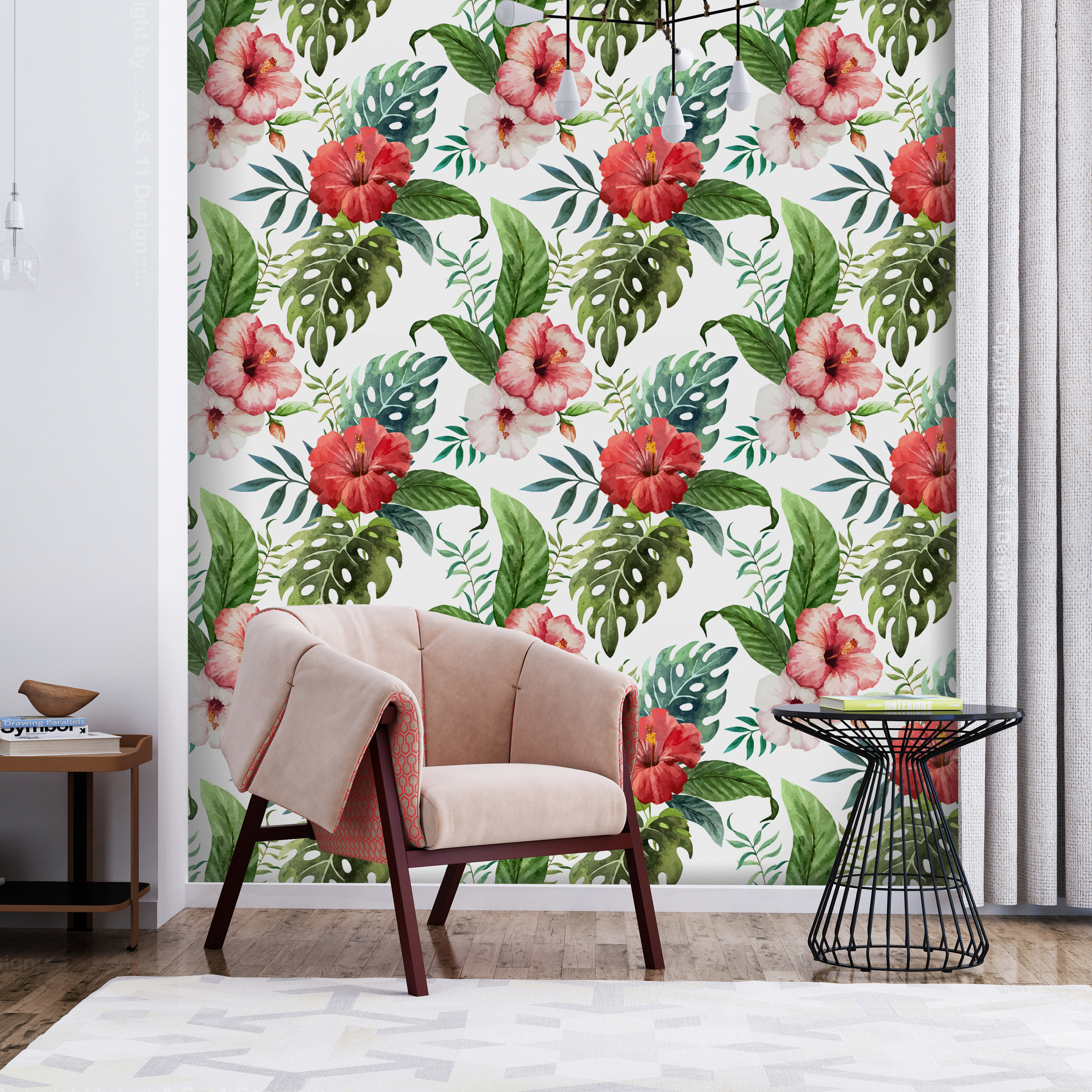 Selbstklebende Tapete Blumen Blätter Botanik Wandtattoo Dekofolie b-A